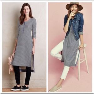 ANTHROPOLOGIE Postmark Striped Henley Split Tunic Dress small